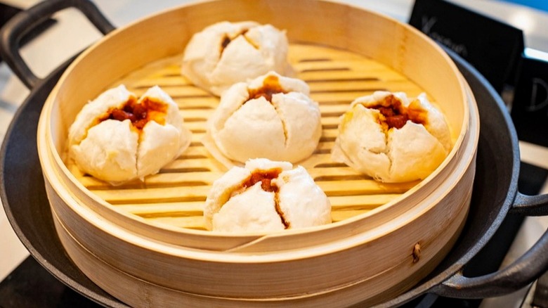 Bao buns in a basket from Wok'd