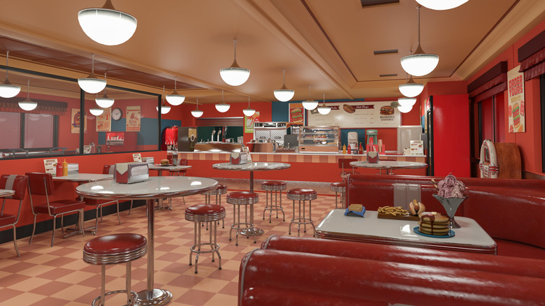 Stereotypical diner interior with a retro vibe