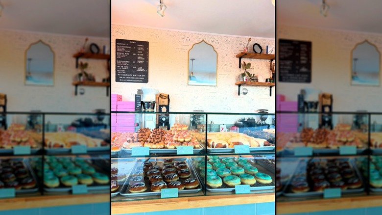 Display case inside Sleeping Bird Doughnuts