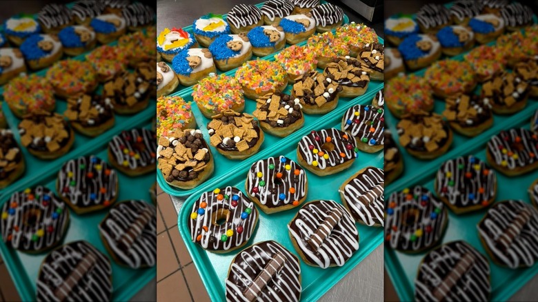 Trays of creative donuts from K&J Donuts