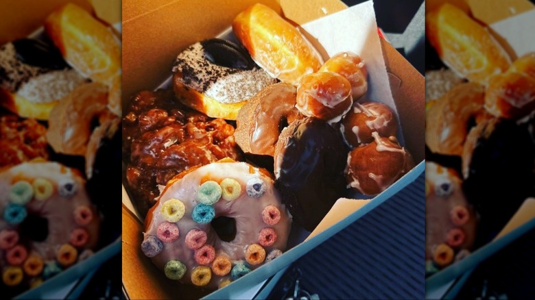 Box full of different donuts from Rainbow's Donuts