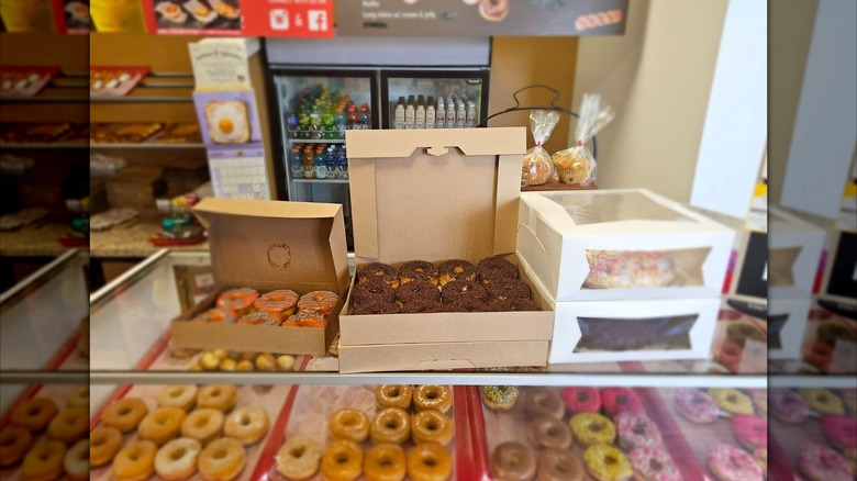 Display of donuts at New England Homemade Donuts