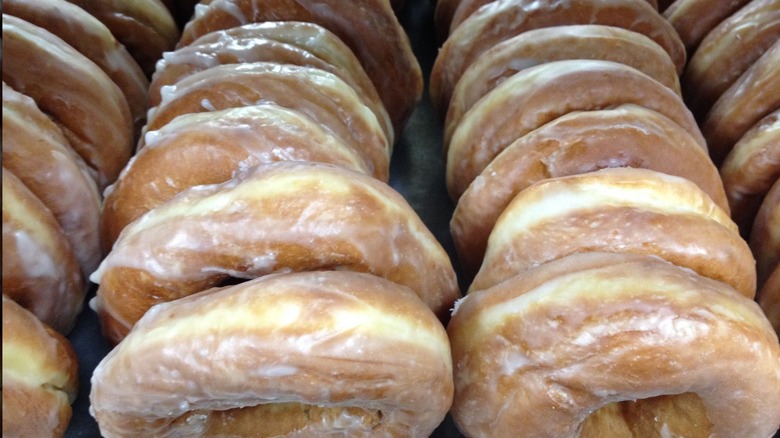 Rows of glazed donuts from Jones' Donuts and Bakery