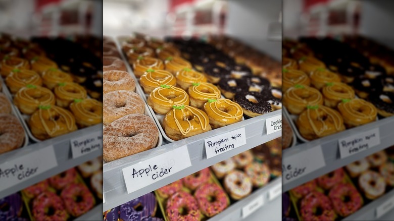 Display of fall-flavored donuts at Lone Star Donut