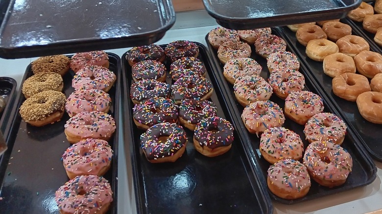 Trays of sprinkle donuts at Byrd's House of Donuts