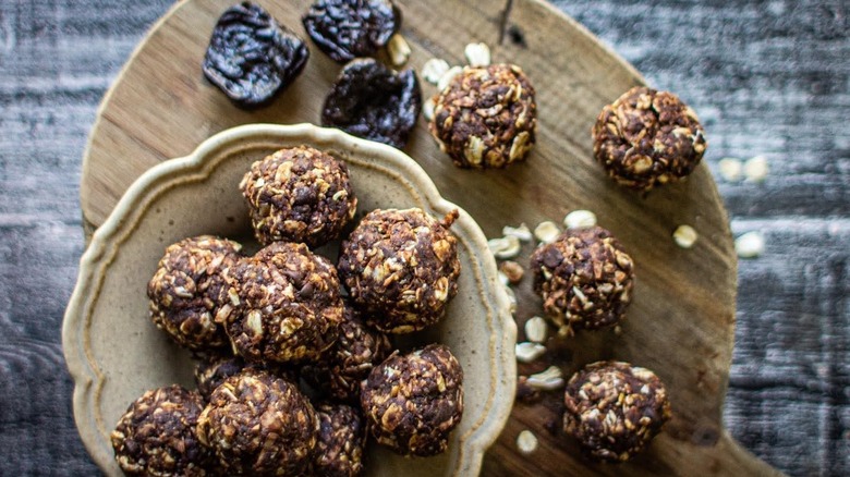 a top-down view of energy balls, made with prunes
