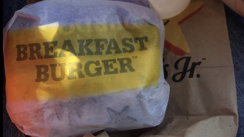 Wrapped Carl's Jr. breakfast burger