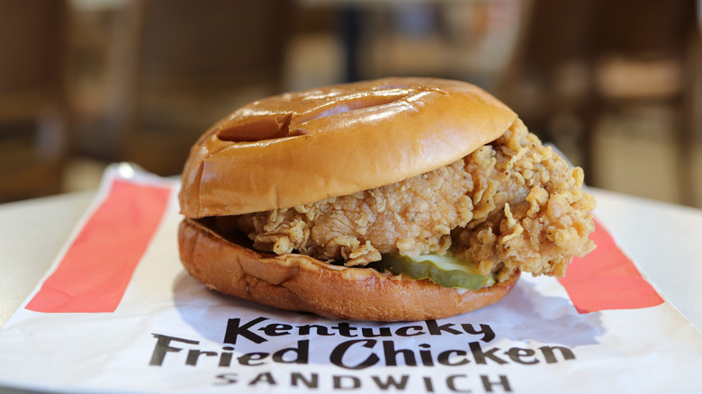 KFC chicken sandwich with pickles