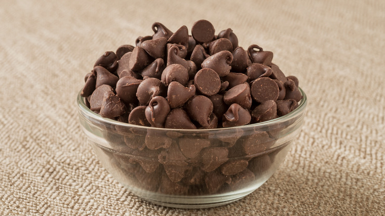 A bowl of chocolate chips