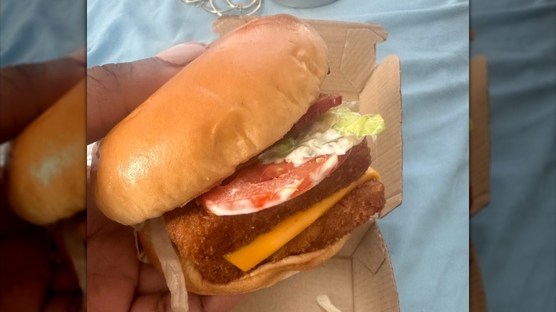 Double Filet-O-Fish topped with bacon, lettuce, and tomato