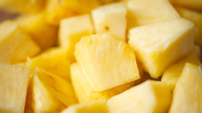 close-up of pre-cut cubed pineapple