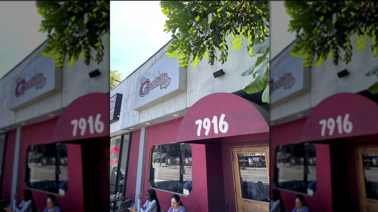 The red exterior of The Griddle Cafe