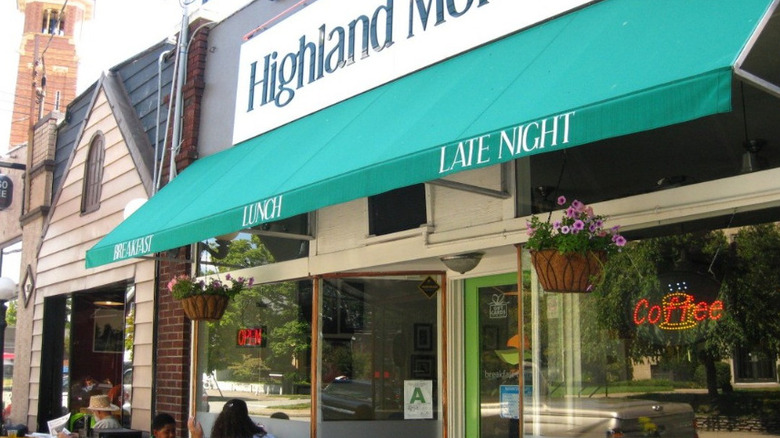 Exterior of Highland Morning with a turquoise awning