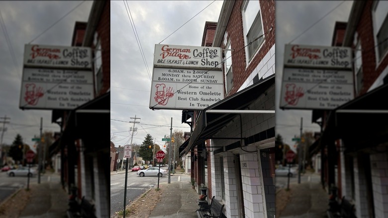 Side view of the exterior of German Village Coffee Shop