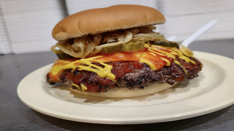 A burger from Illinois Bar & Grill