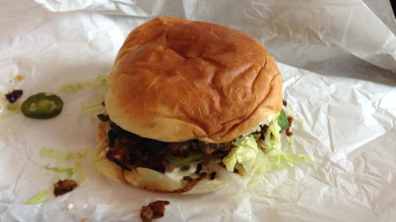 A burger from Tucker's Onion Burgers