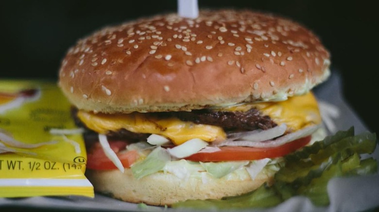 A burger from Helvetia Tavern