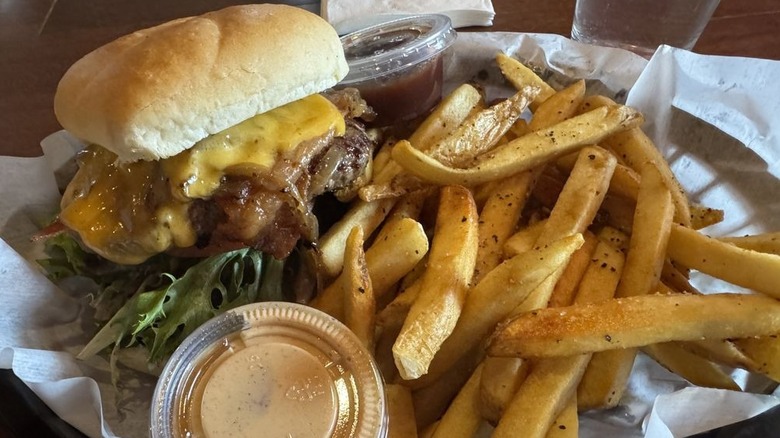 A burger and fries from Lucky 13