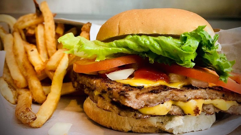 A burger and fries Al's French Frys