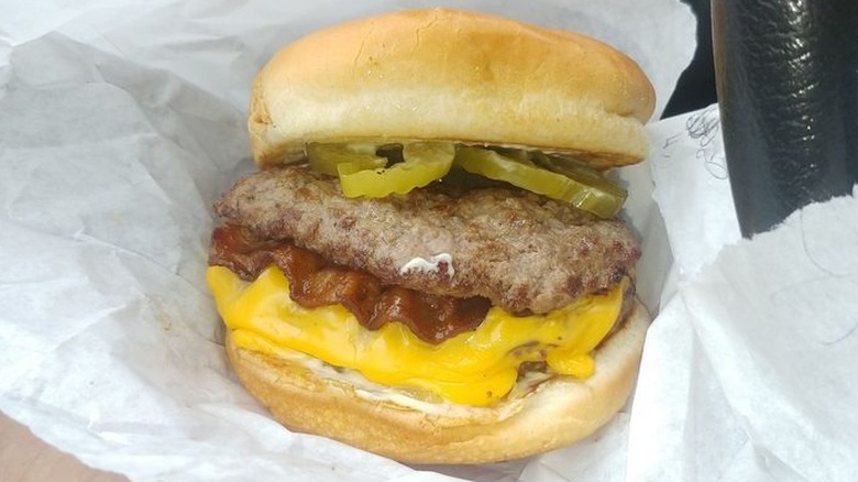 A burger from Pick Quick Drive In