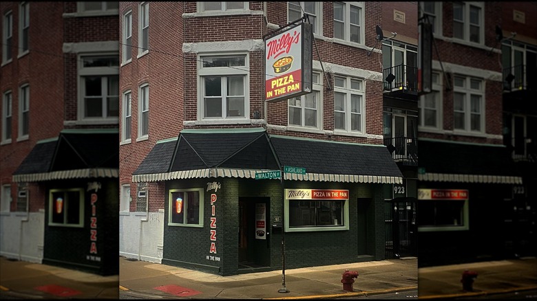Exterior of Milly's Pizza in the Pan in West Chicago