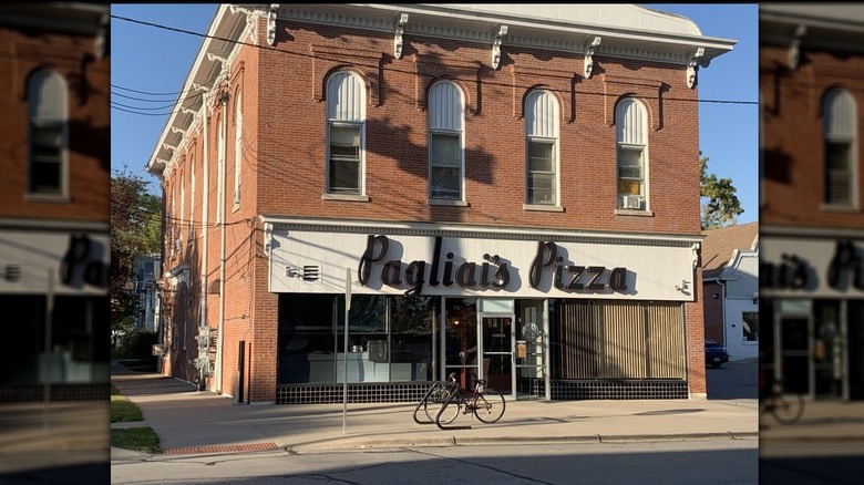 The exterior of Pagliai's Pizza and the street outside