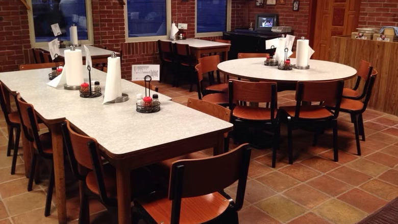 The dining area inside Pizza-A-Go-Go