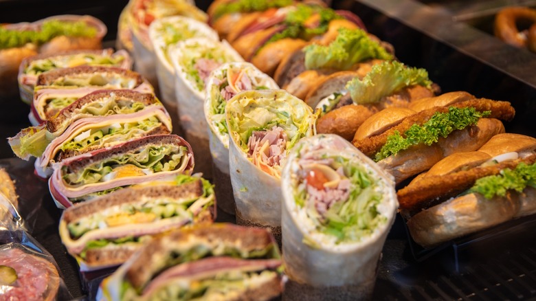 various sandwiches displayed