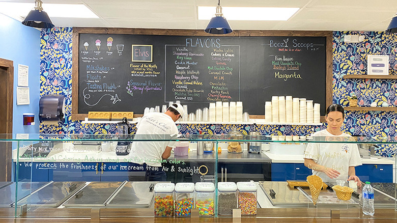 The counter and chalkboard menu inside Let's Chill