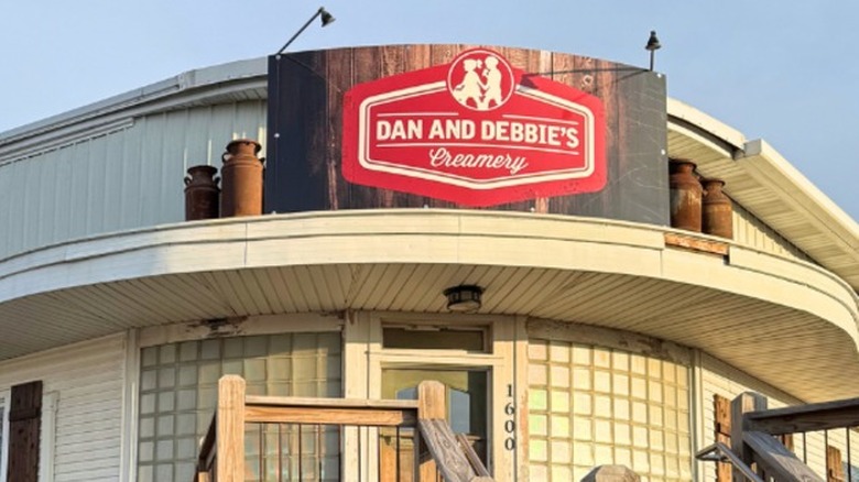 Close up of sign above the door for Dan and Debbie's Creamery