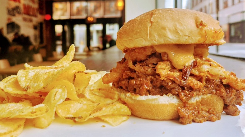 Sloppy Joe with potato chips on the side