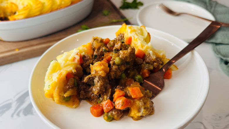 Serving of shepherd's pie on plate