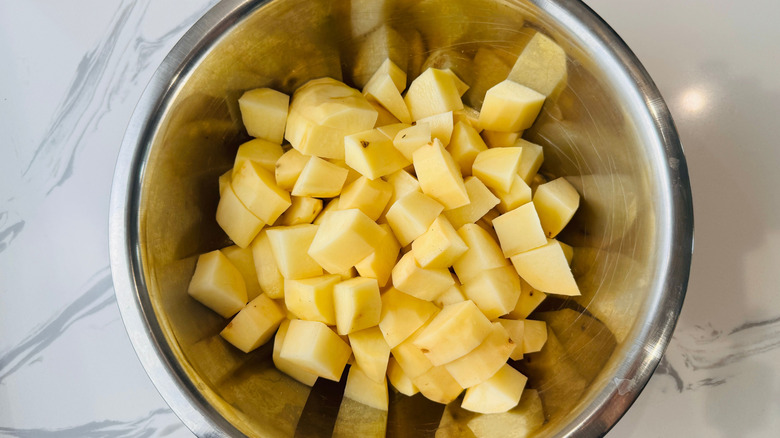 Chopped potatoes in bowl