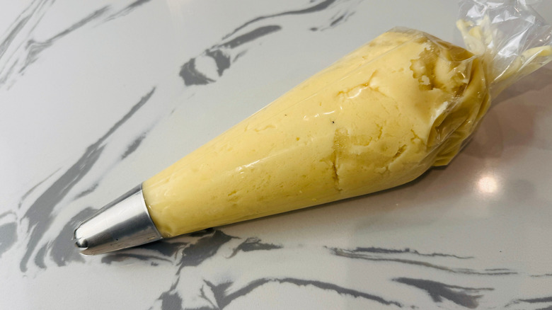 Mashed potatoes inside piping bag