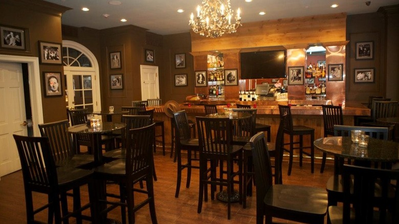 Interior, including seating and bar, of 21st Amendment Bar at La Louisiane