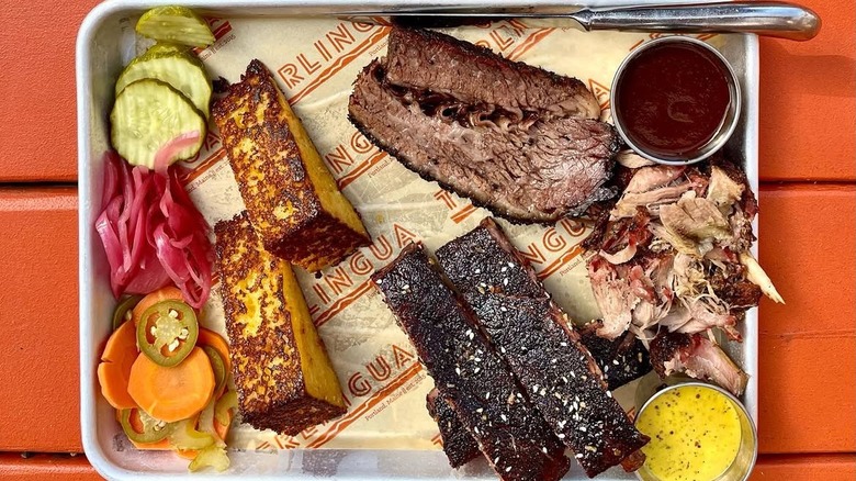 A tray of meats and sides from Terlingua