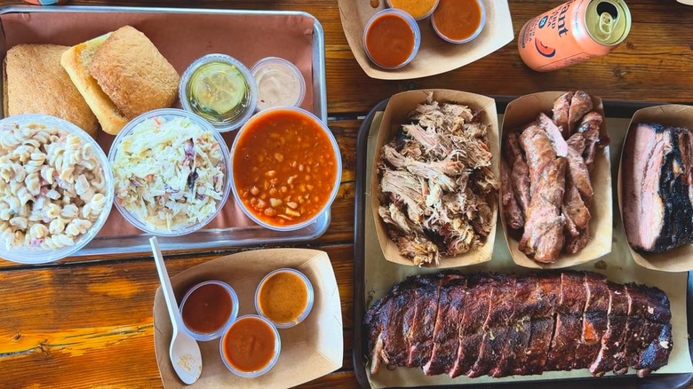 A plate of meats and sides from Follow Yer' Nose BBQ