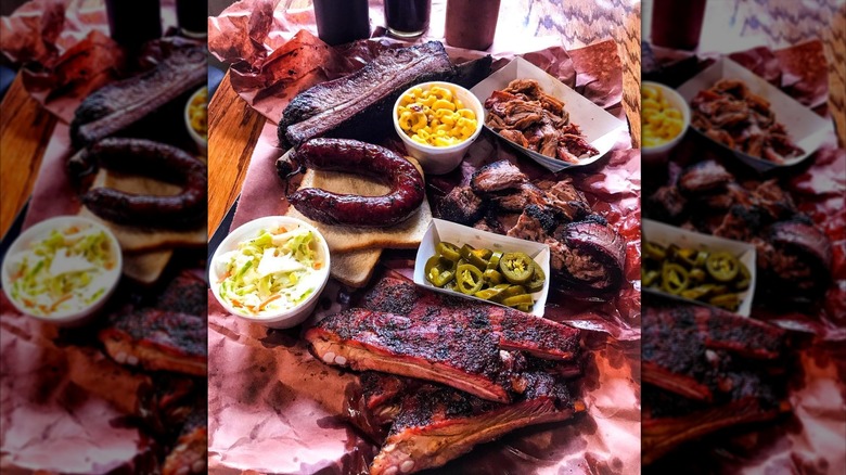A platter of meats and sides from Mad Jack's Mountaintop Barbecue
