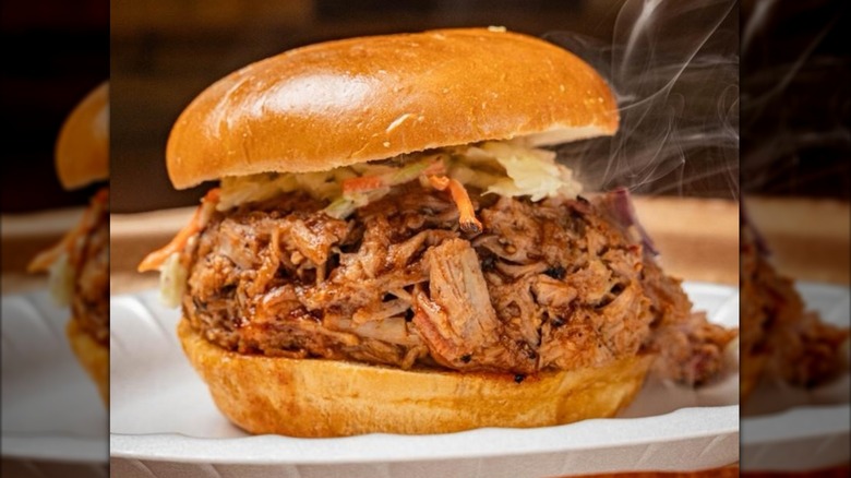 A pulled pork sandwich from Kenny J's BBQ