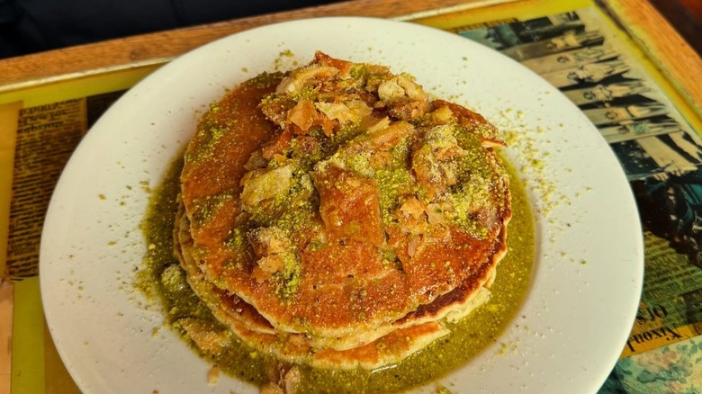 A plate of baklava pancakes at Brookline Lunch