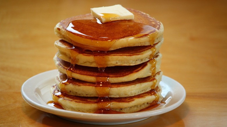 A stack of pancakes at Polly's Pancake Parlor