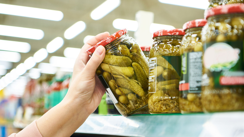 Jars of grocery store pickles