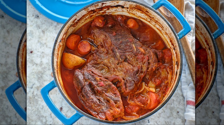 Pot roast in Dutch oven.