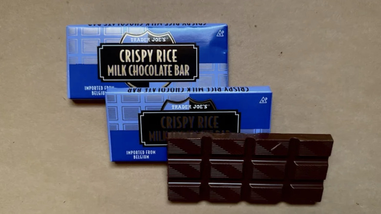 three Trader Joe's crispy rice milk chocolate bars