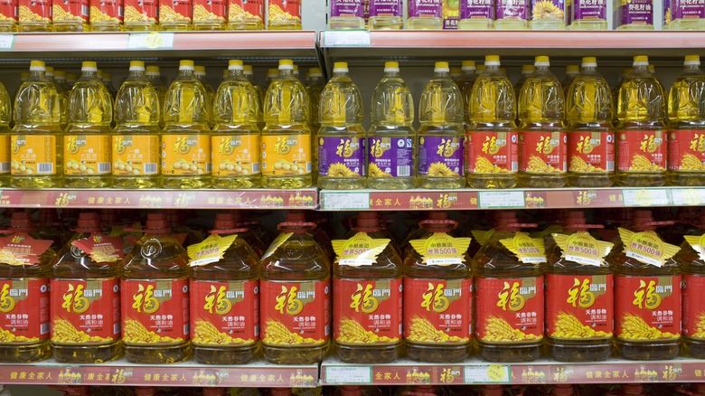 Cooking oil on supermarket shelf