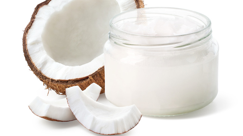 split open coconut and oil