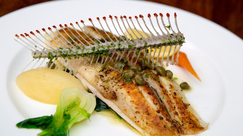 sole meunière with capers and bok choy