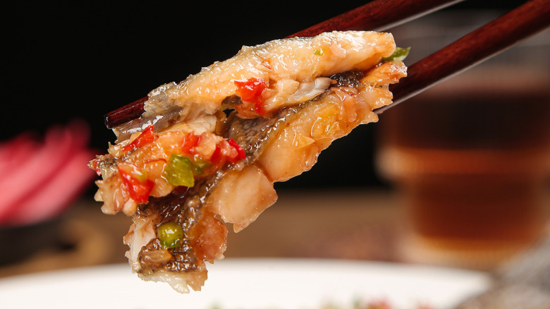 Steamed flounder with chilli and garlic.