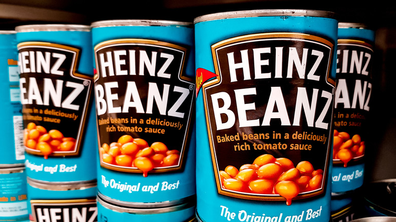 Heinz baked beans on shelves