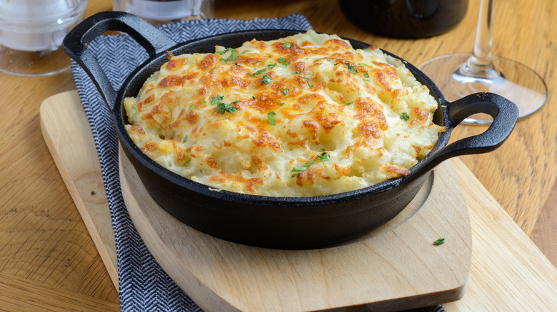 Mashed potatoes garnished and lightly browned from the top
